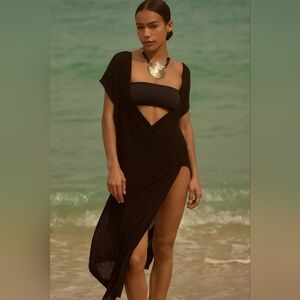 Anthropologie Ribbed Linen Cover-Up Tunic Midi Dress